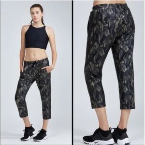 Koral Caliber Tuxedo Camo Print Vegan Leather Crop Sweatpants sz M